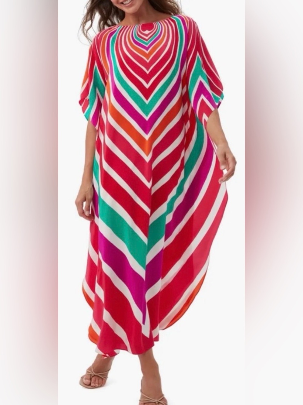 NWT Trina Turk Multicolor Chevron Jalani Maxi Caftan Dress Size Small $458